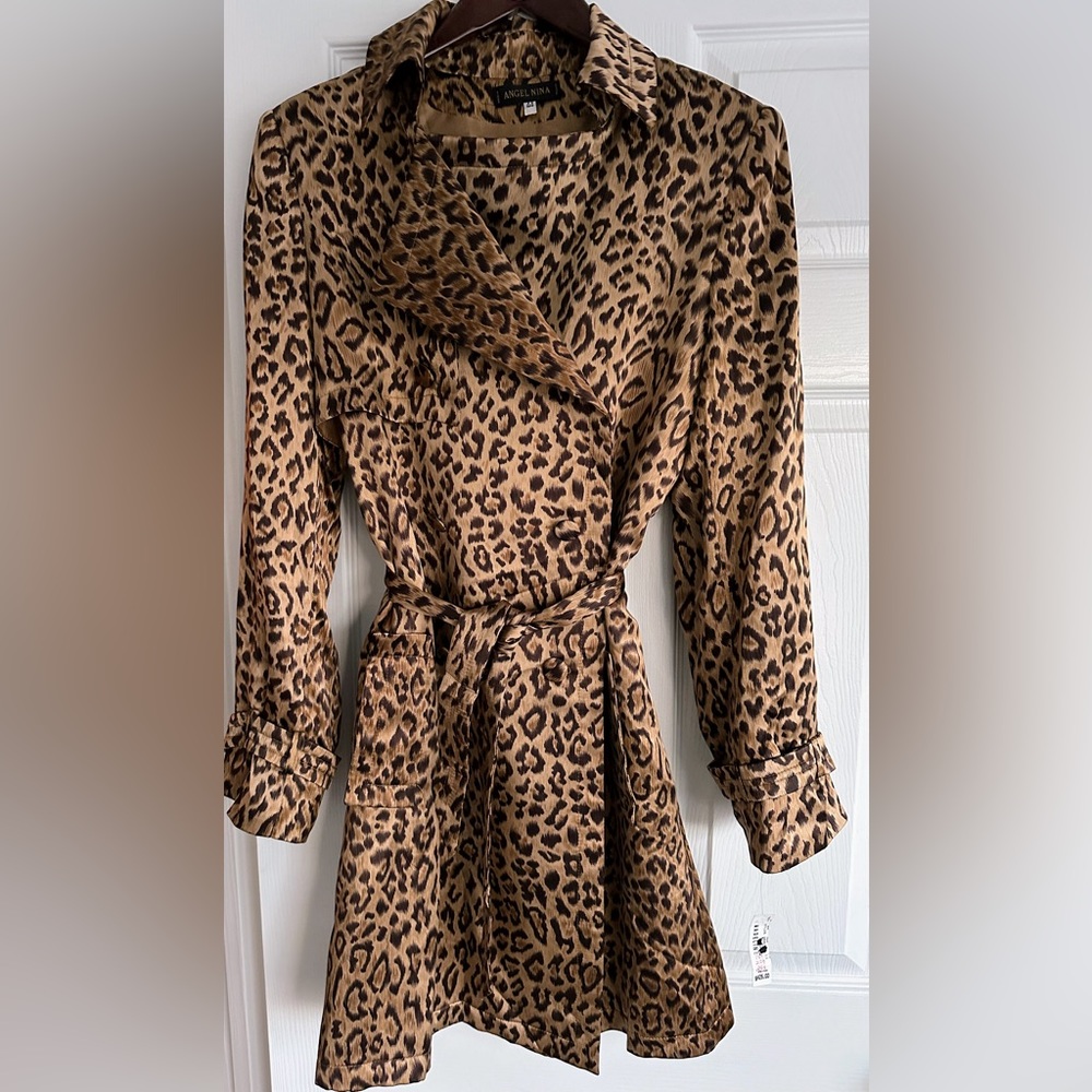 NWT SZ 44 Nina Angel (France) Madeline Silk Trench Dress with tie.